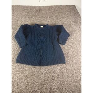 Kilronan Knitwear Merino Wool Cable Knit Zip Cardigan Navy Blue‎ Ireland  L